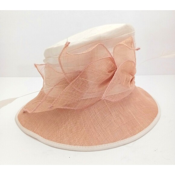 Halo Handmade in England Straw Hat Ivory Dupioni Silk Tan Mesh Bow & Brim S/M main image 4